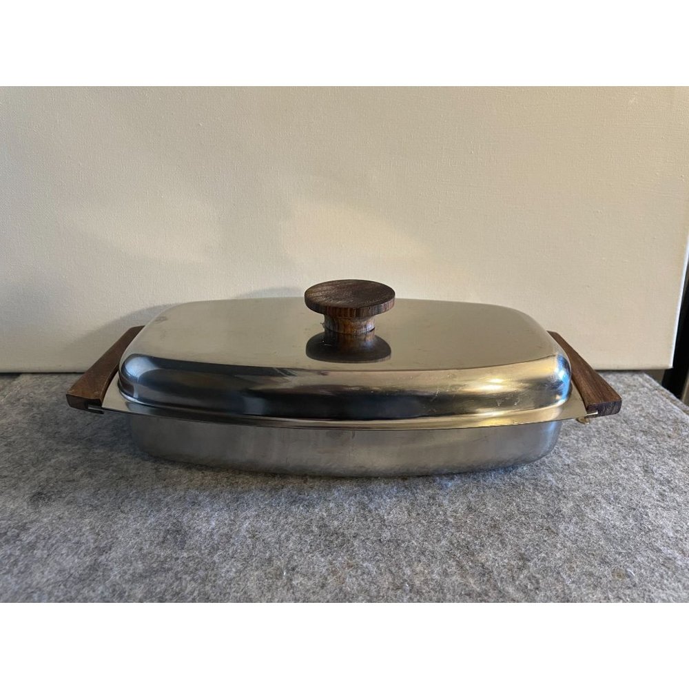 Vintage Metal Serve ware With Wood Handles Stainless Steel From Denmark  # 1393